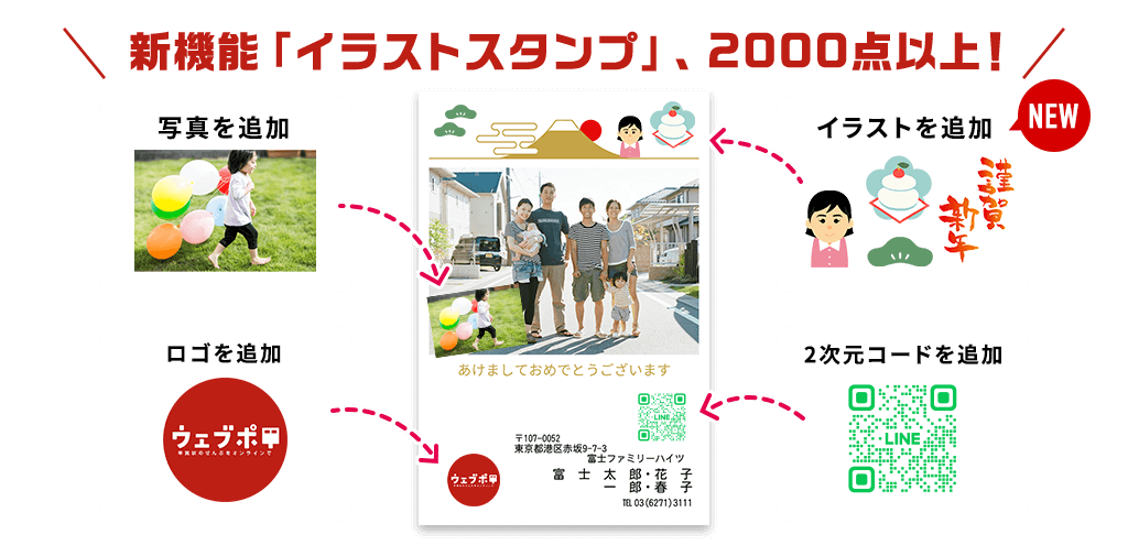 新機能「イラストスタンプ」、2000点以上！